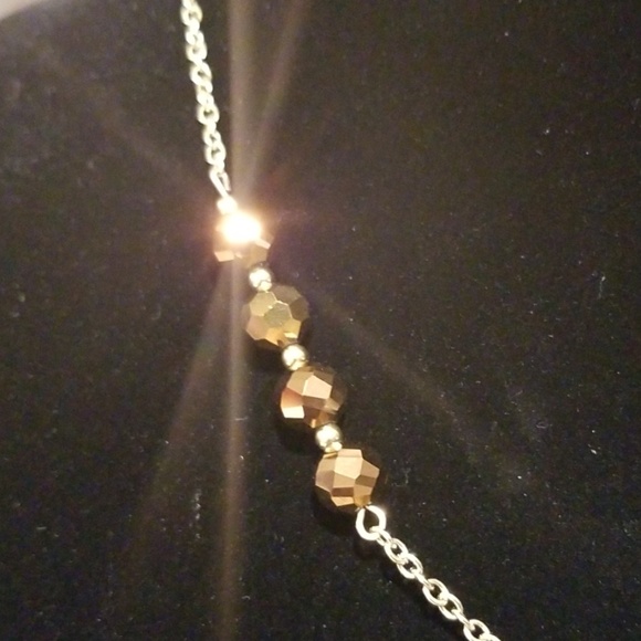 Gold Link Necklace with Brown Beads - Picture 3 of 7